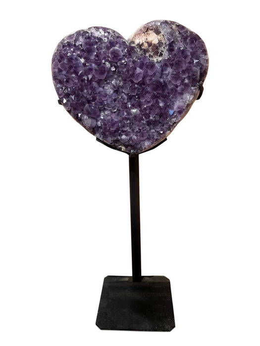 Amethyst Crystal Heart Big Geode, Amethyst Cluster Point Druzy Heart Cluster on Stand