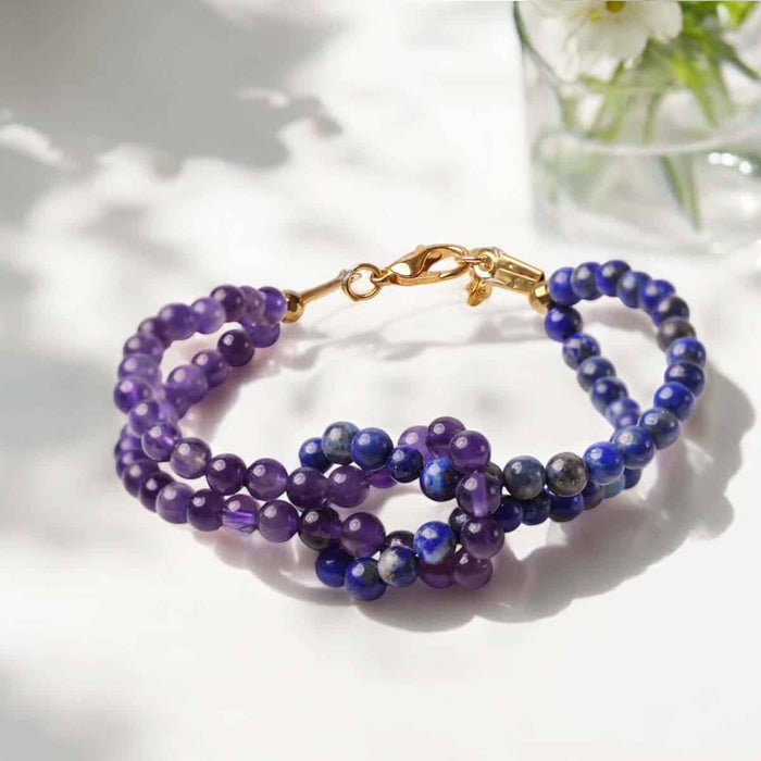 Lapis and Amethyst Knot Bracelet 4mm