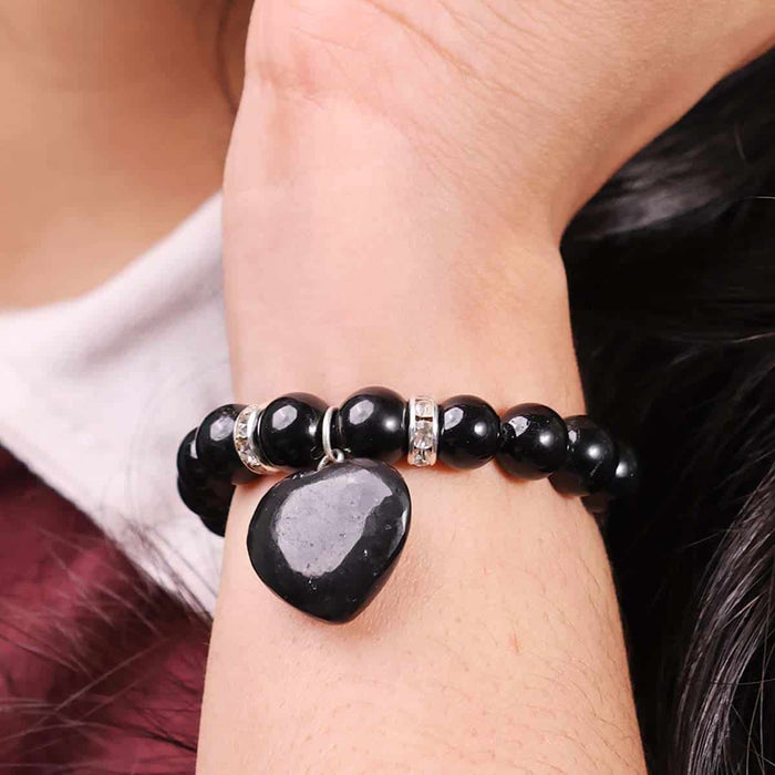 Black Tourmaline Bracelet With Mini Heart Charm