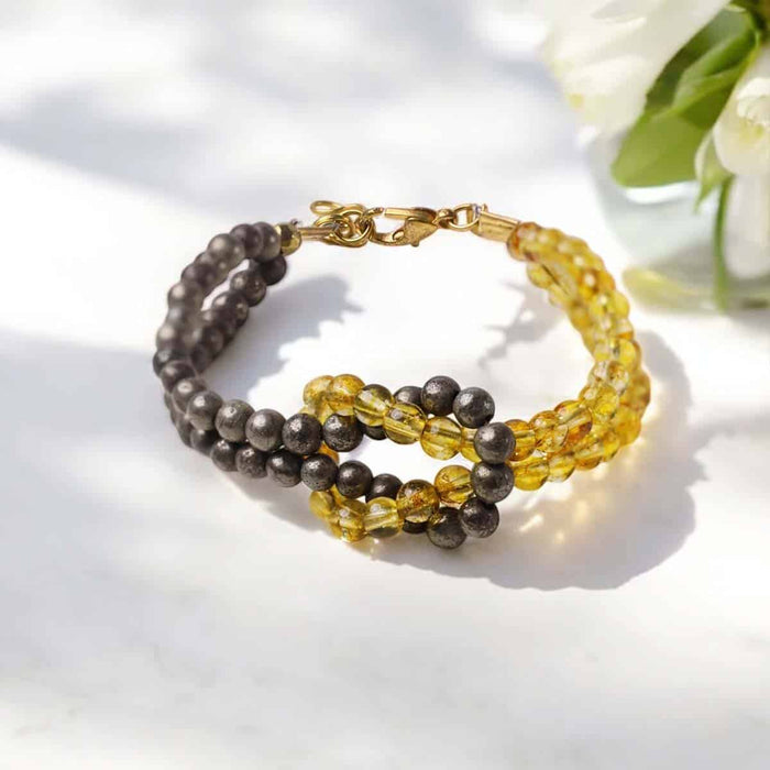 Citrine &amp; Pyrite Knot Bracelet 4mm