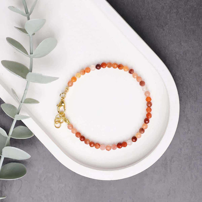 Red Carnelian Bracelet In 4mm Faceted Beads