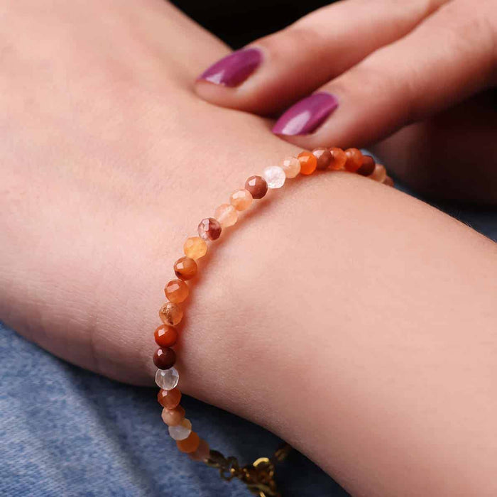 Red Carnelian Bracelet In 4mm Faceted Beads