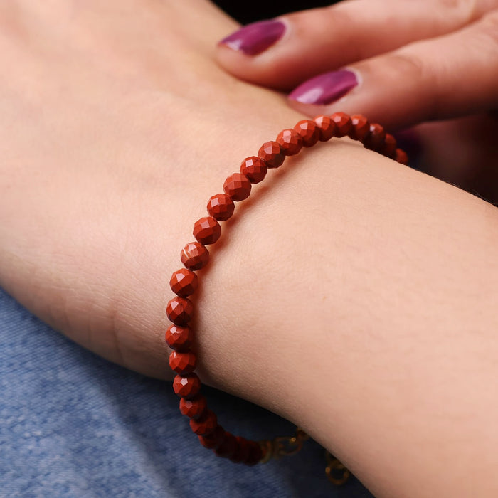 Red Jasper Bracelet In 4mm Faceted Beads