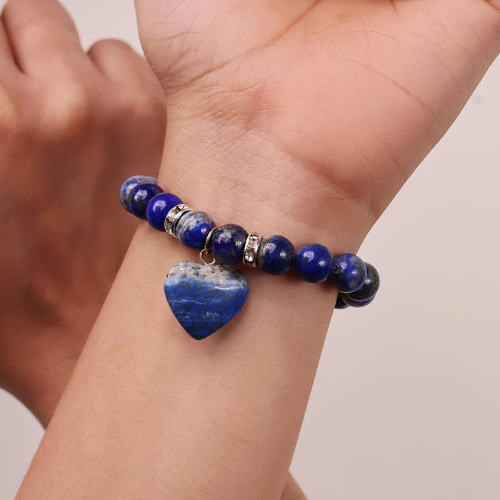 Lapis Lazuli Bracelet With Mini Heart Charm