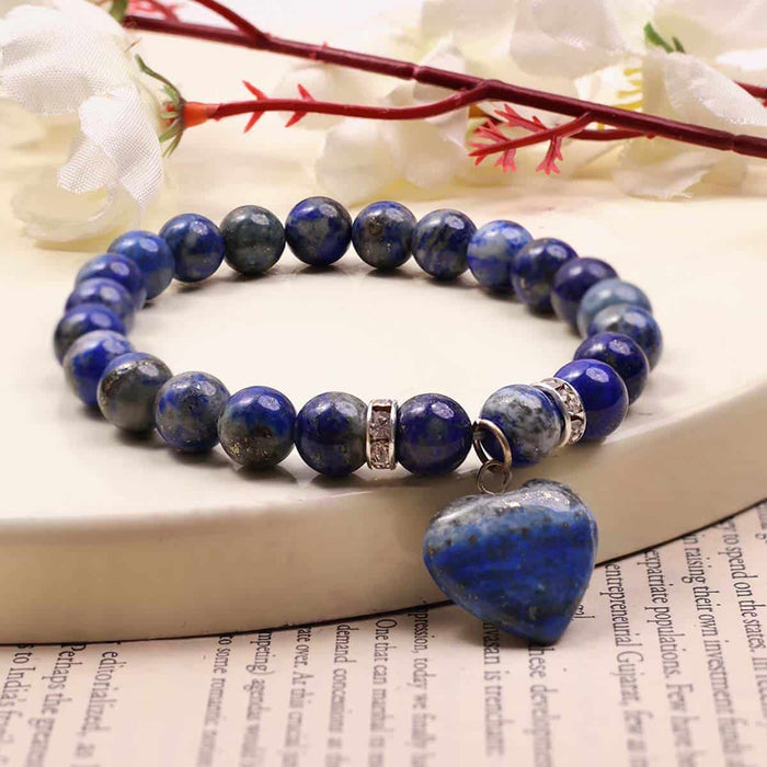 Lapis Lazuli Bracelet With Mini Heart Charm