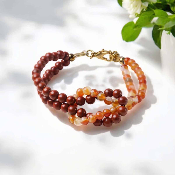 Red Carnelian & Red Jasper Knot Bracelet 4mm