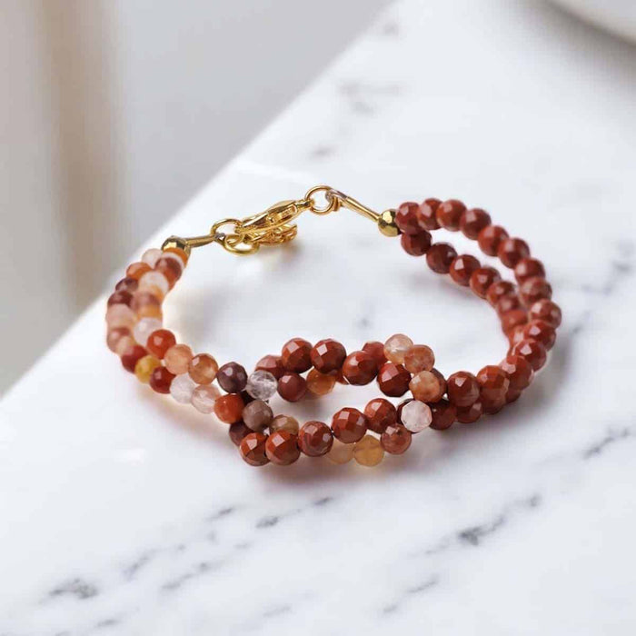 Red Carnelian &amp; Red Jasper Faceted Knot Bracelet 4mm