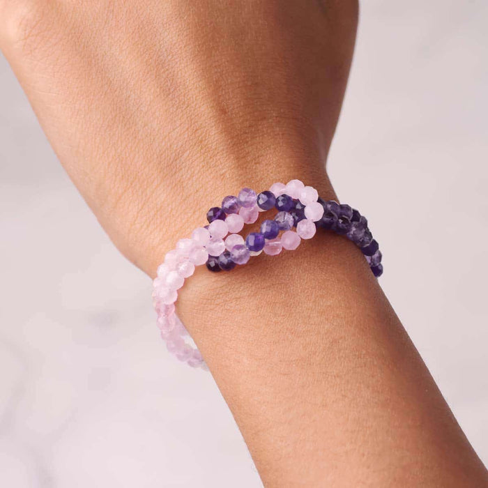 Rose Quartz &amp; Amethyst Faceted Knot Bracelet 4mm