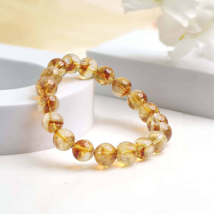 Citrine Bracelet In Round Beads ( Dark )