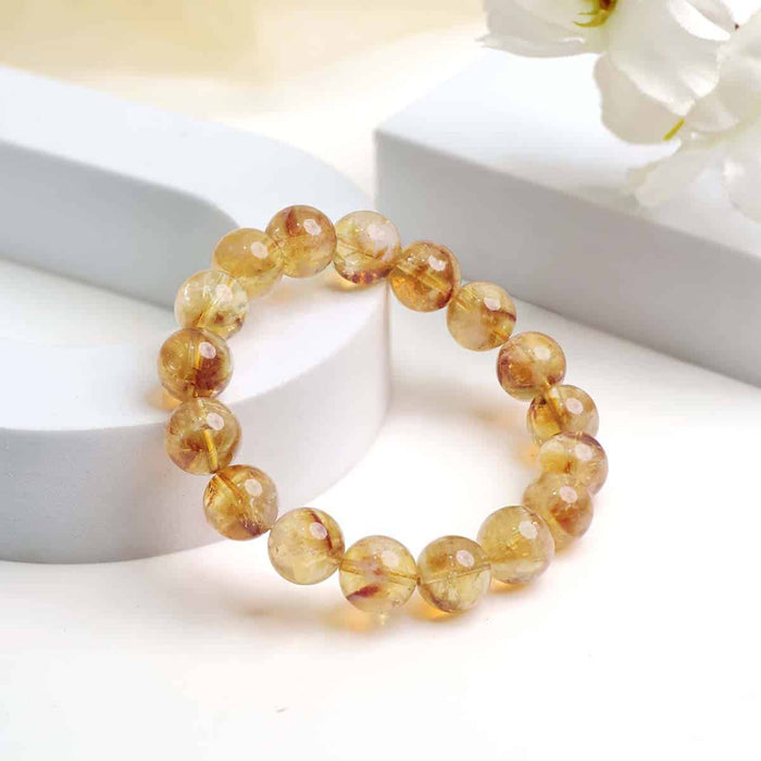 Citrine Bracelet In Round Beads ( Dark )