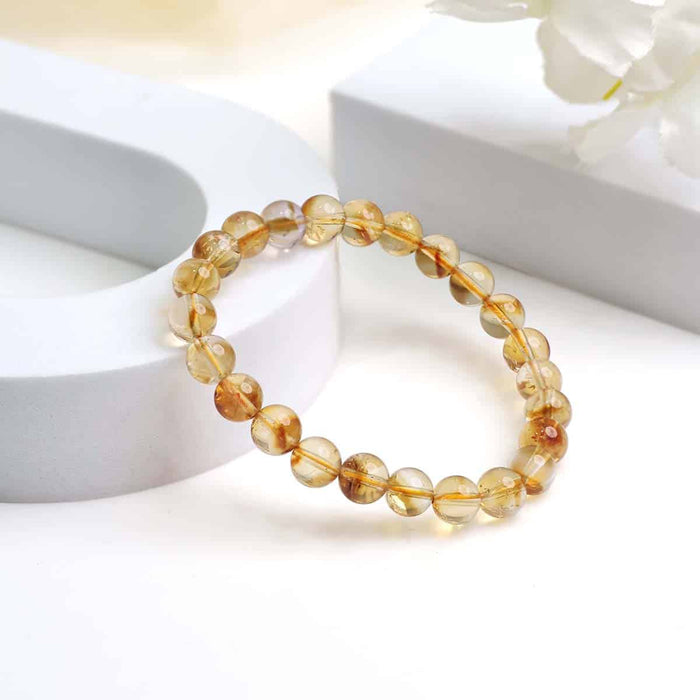 Citrine Bracelet In Round Beads ( Dark )