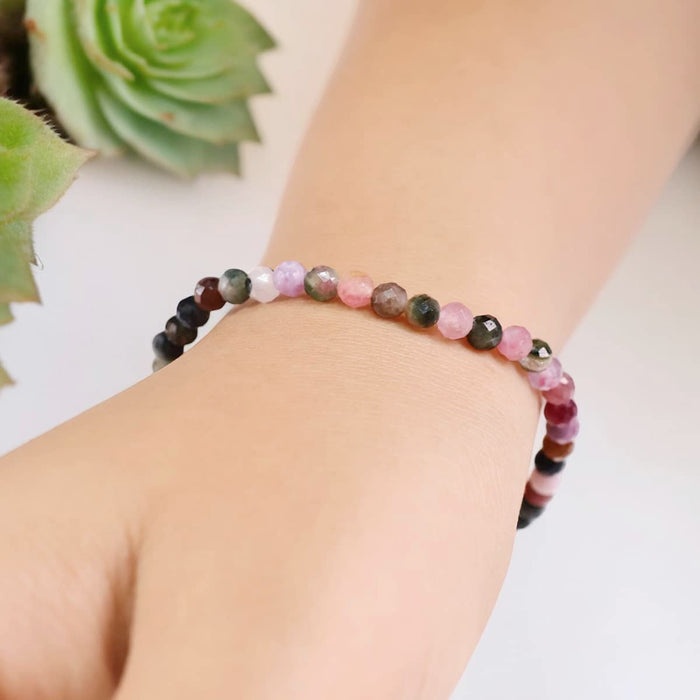 Multi Tourmaline Bracelet In 4mm Faceted Beads