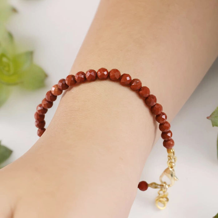 Red Jasper Bracelet In 4mm Faceted Beads