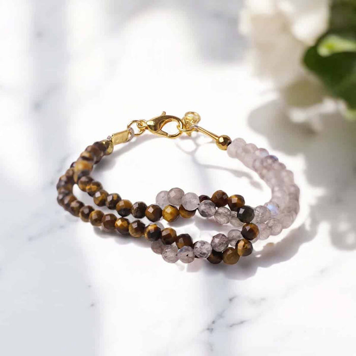 Tiger Eye &amp; Labradorite Faceted Knot Bracelet 4mm