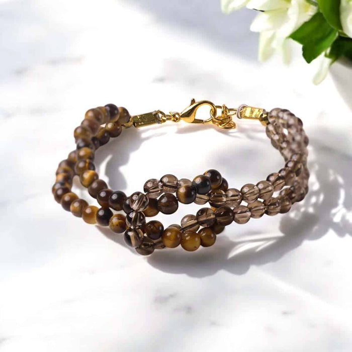 Smokey &amp; Tiger Eye Knot Bracelet 4mm