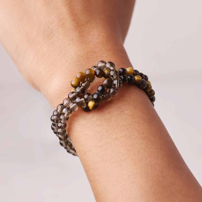 Smokey &amp; Tiger Eye Knot Bracelet 4mm